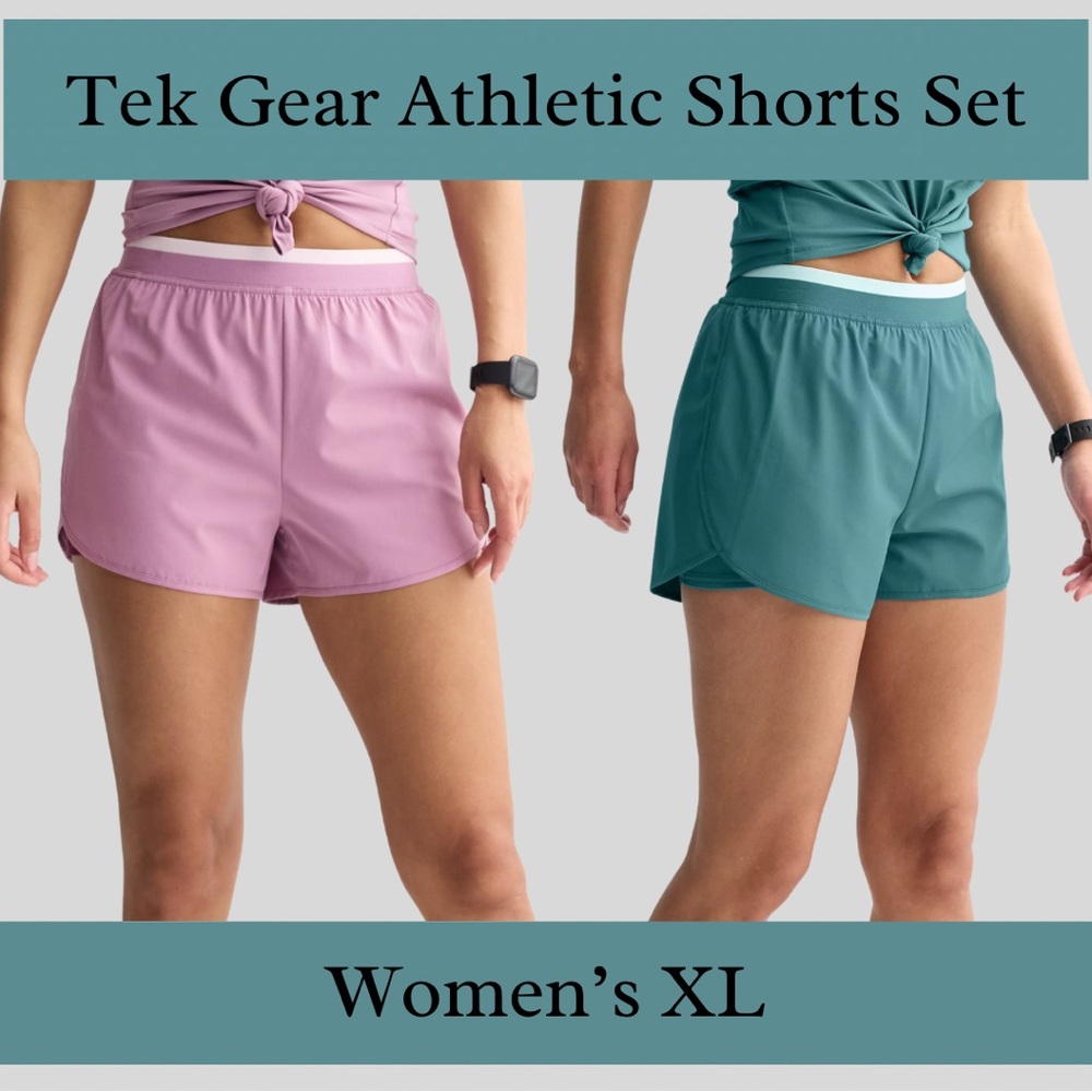 Tek Gear Women's High Rise Athletic Shorts Set - Pink and Teal